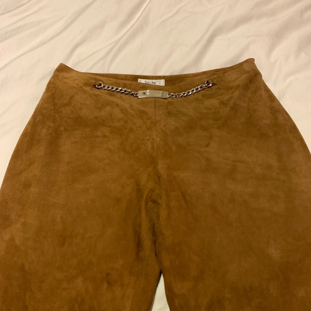 CELINE Paris, REAL SUEDE lined pants, vintage,  size 42, made in France, short - Picture 2 of 8
